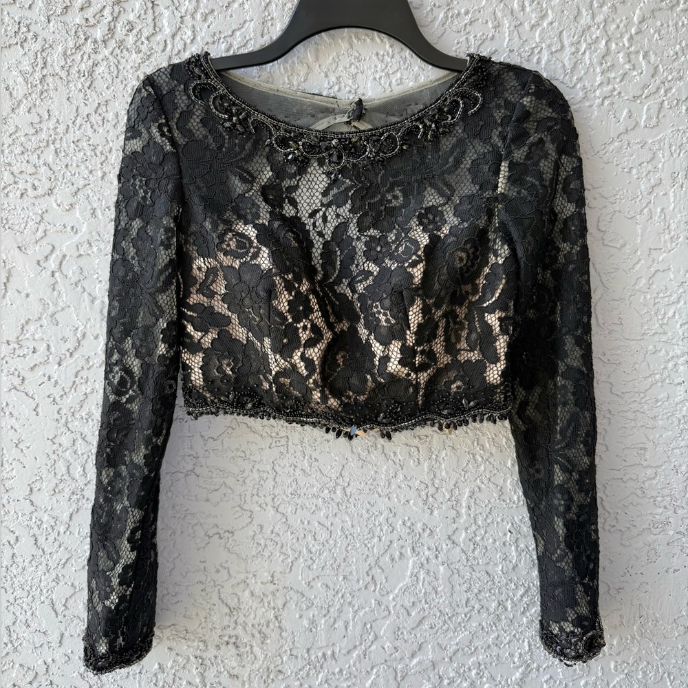 Vintage Morilee Lace Beaded long sleeve crop top size 2